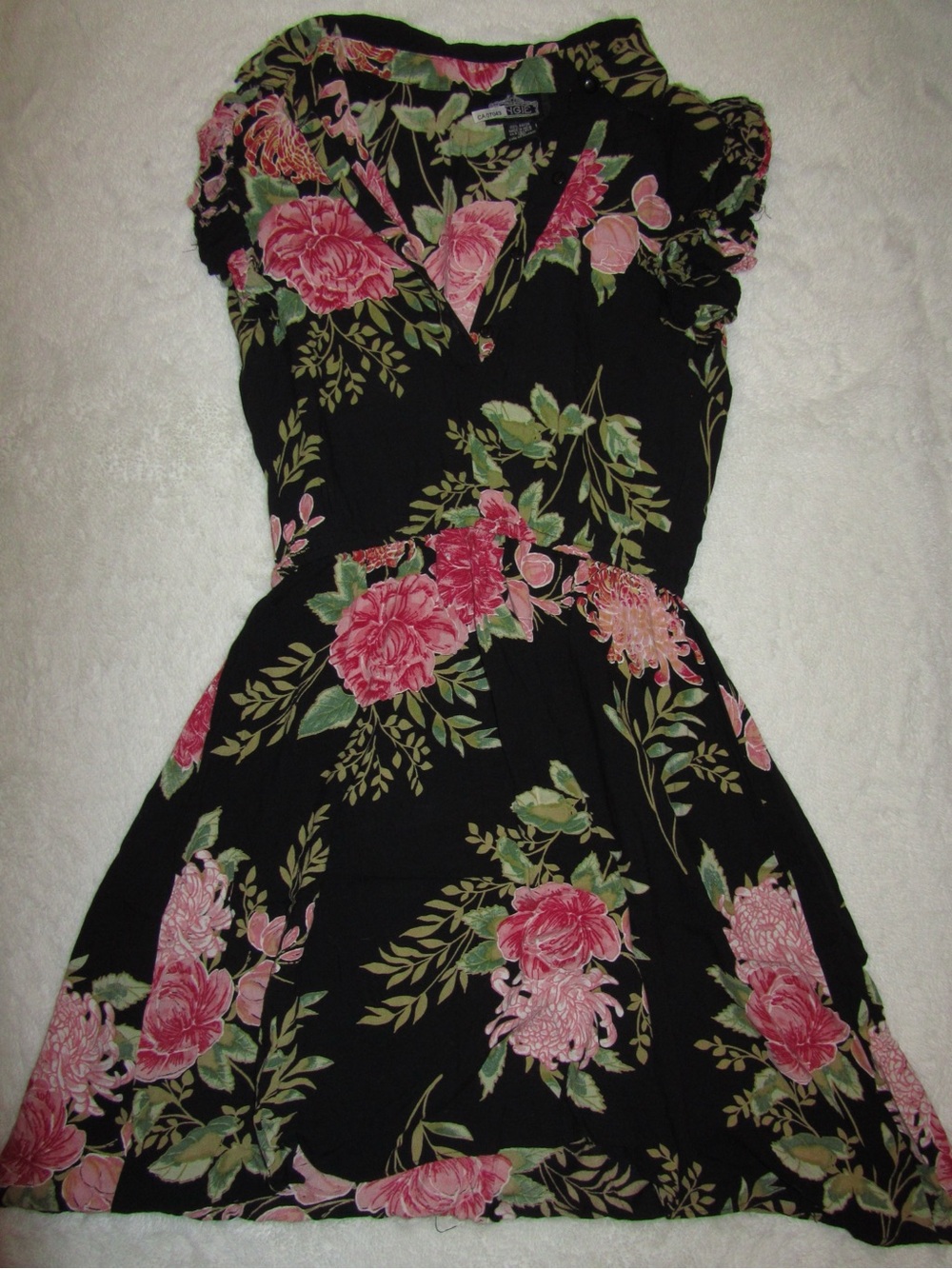 Sleeveless Black Floral Fit-and-Flare Dress with Pink Roses